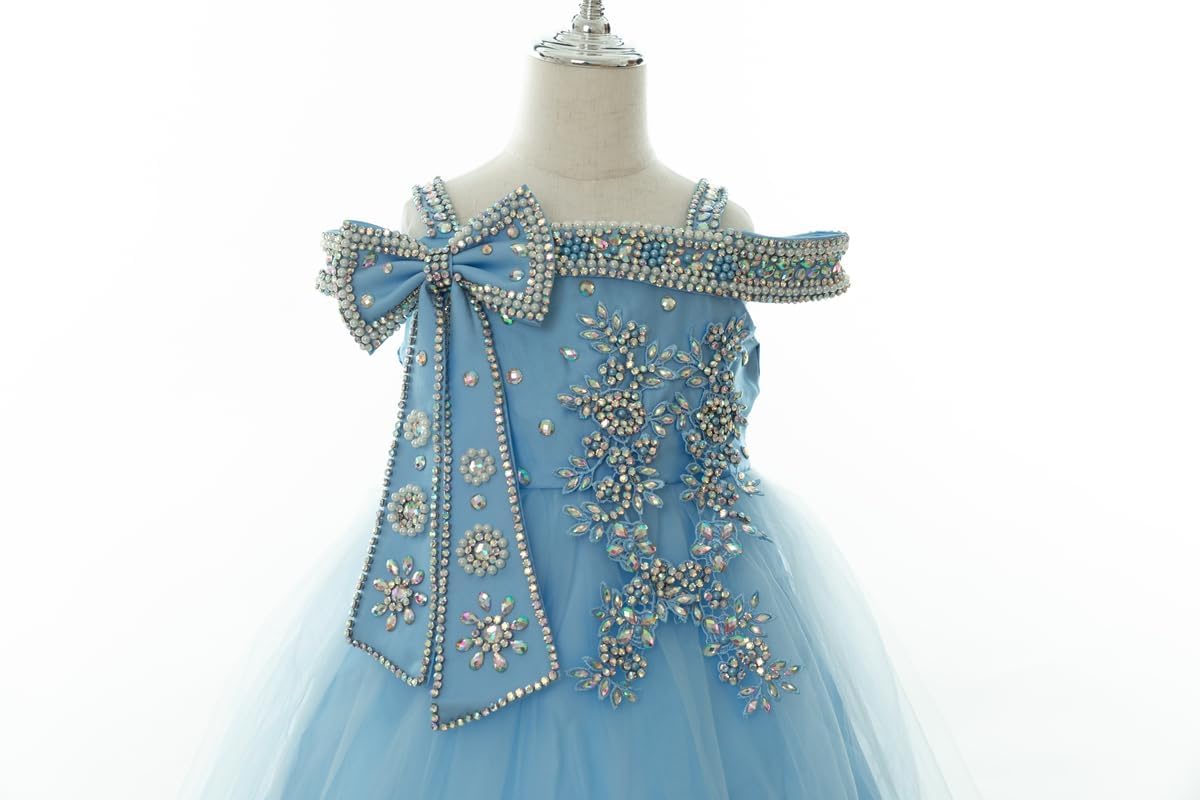 Girl Dress Handmade Sewing Sparkle Crystal Lace Applique Princess Pageant Dress Puffy Birthday Prom Ball Gown for Kids