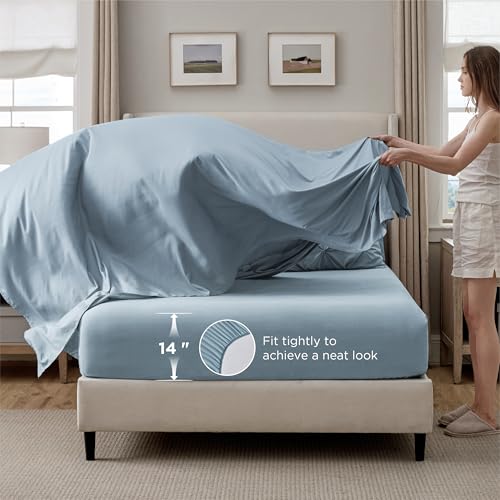 Image of Bedsure Queen Comforter Set Light Blue - Bed in a Bag Queen Size Bedding 7 Pieces, GentleSoft Pintuck Bed Set Gift for Family, All Season Down Alternative Comforter with Sheets, Pillowcases & Shams