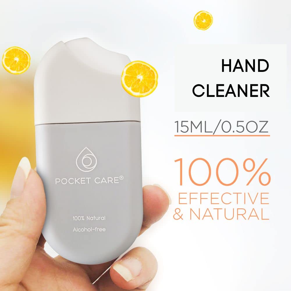 POCKET CARE Orange Hydrating Alcohol-Free Hand Sanitizer Spray, 100% Natural Moisturizing Citrus Hand Spray, Gentle Daily Hand Cleanser, Travel Size 0.50 fl oz (2-Pack)