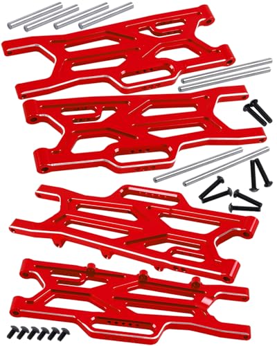 RcarmubWow RC Suspension Arms Upgrades Part for 1/10 Kraton 4x4 4S V2 BLX,Outcast 4X4 4S V2 BLX,Alloy Aluminium Front & Rear Suspension Arms A Arms,4pcs,Replace #ARA330711#ARA330710,Red