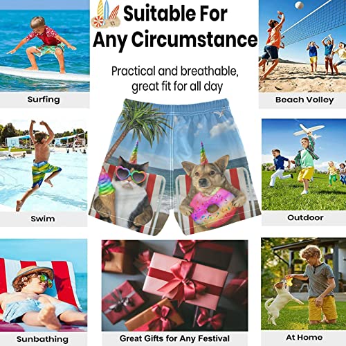 visesunny Cat Dog Unicorn Boys Toddler Swim Trunks Boy Bathing Suit Quick Dry Kids Beachwear Sports Running Board Shorts2