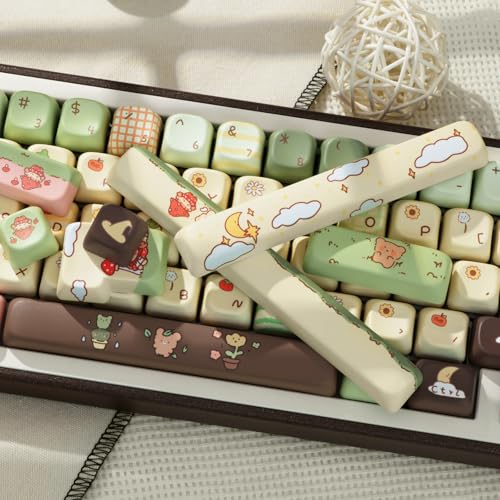 Image of PBT Keycaps Bear Forest Green Cute 149 Keys Key Cap for Cherry MX