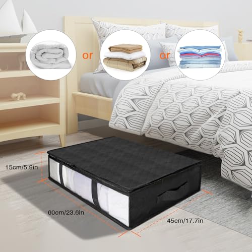 AiQInu Unterbett Aufbewahrungsbox,4 Stück Unterbettkommode mit Sichtfenster und 4 Haltegriffen 60x 45x 15 cm… – Ansicht 2