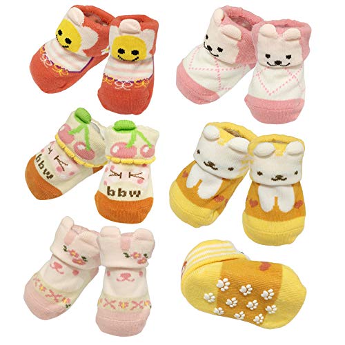 Fly love 5pairs Animal Non-Skid Anti Slip Baby Socks Newborn Cotton Ankle Sock With Cute Box