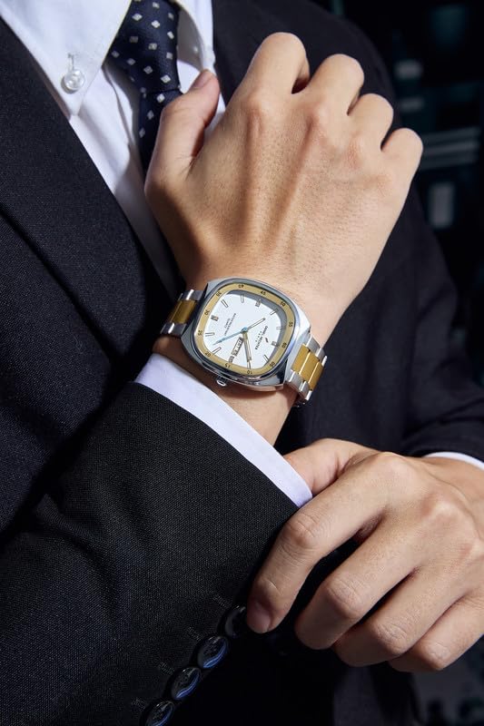 Image of Daniel Hechter Paris Bercy Collection Analog Quartz Watch for Men with Square Dial, Day-Date Display, Crystal Hour Markers and Stainless Steel Strap - DHM1053