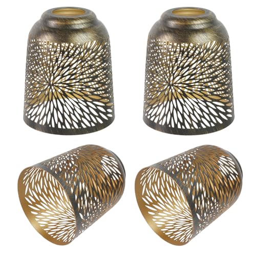 Image of Ceiling Fan Light Covers Replacements Etched Chrysanthemum Metal Lampshade 4 Pack, 1-5 /8 inch Fitter, 5.6 inch Height and 5 inch Diameter Fits for Pendant Light Shade
