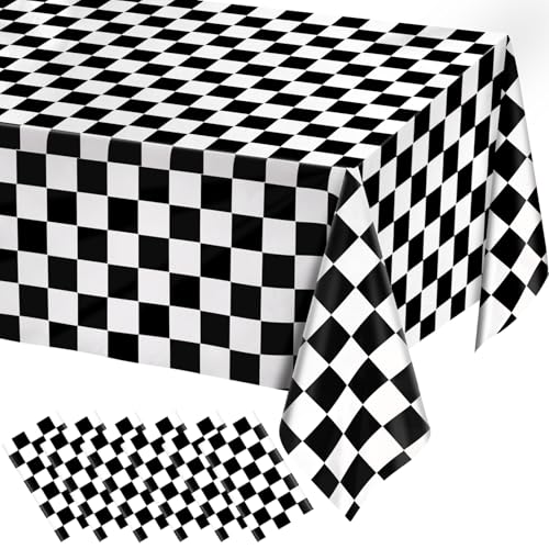 Image of 6 Pack Black and White Gingham Tablecloth Rectangular Buffalo Checkered Tablecloths Disposable Plastic Plaid Table Cover for Parties, Outdoor Picnic, Birthday, Wedding, Camping 54 x 108 Inch
