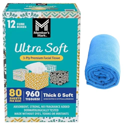 Ultra Soft Facial Tissues, 3-Ply, 12 Cube Boxes, 80 Tissues per Box (12 boxes(1 pack))