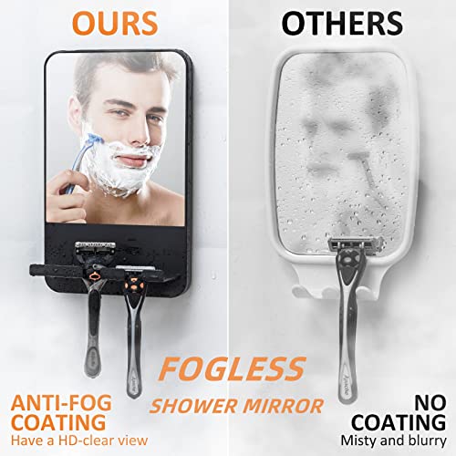Velmade Shower Mirror Fogless For Shaving With Razor Holder And Suction Anti Fog Mirror For Shower Shatterproof Shaving Mirror Fog Free No Drilling Removable Waterproof Shower Mirror, Black #TOP2
