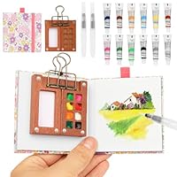 Pocket Aquarell Set,Mini Aquarell Travel Set mit Binder-Clips,Mini Aquarellkasten,Wood Pocket Artist Aquarell-reiseset,Skizzenbuch Palette Set 8 Grids für Maler, Künstler, Studenten(Rosa-12)