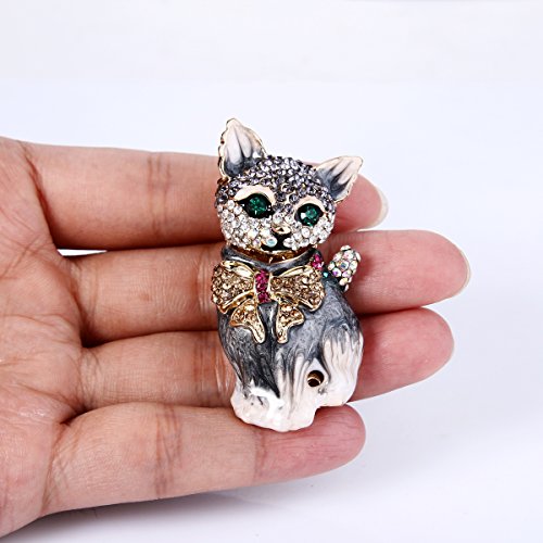 Image of EVER FAITH Austrian Crystal Lovely Plump 3D Bowknot Cat Brooch Enamel Pet Animal Kitten Brooches Dress Suit Sweater Scarves Accessoriesfor Women