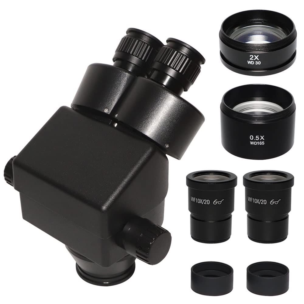 Microscopio Microscopio estéreo Binocular 3.5X-90X 7X-45X 0,5X 2,0X Lente Auxiliar + Cabezal de microscopio estéreo con Zoom for reparación de PCB SMT de teléfono(7X-90X)