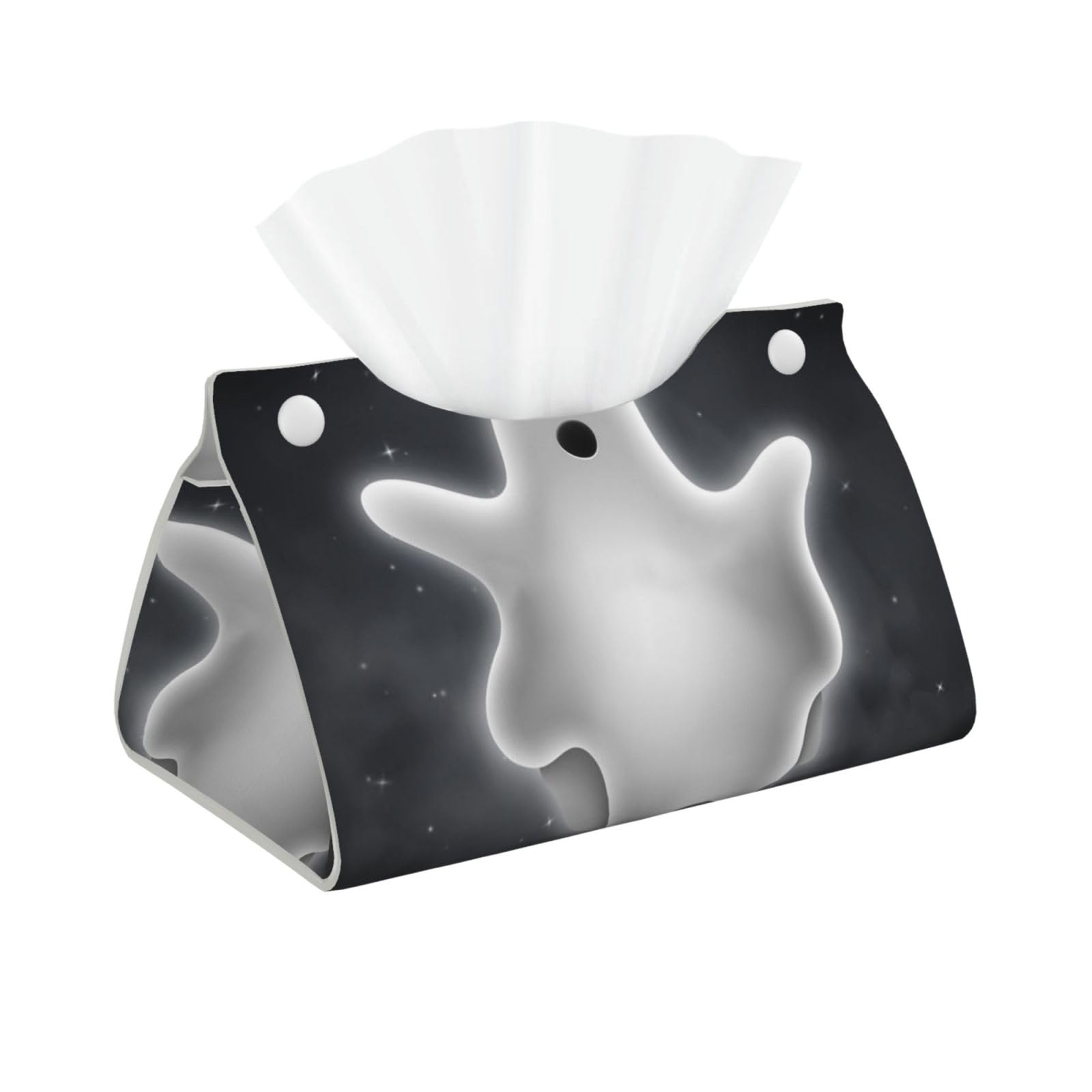 Black and Halloween Ghost Printed Tissue Box Cover, Rectangle Leather Tissue Box Holder Paper Holder Tissues Storage Box Decorative for Home Car Office Decor