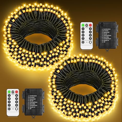 LYNNON 2x100 LED Lichterkette Außen Batterie Warmweiß Lichterkette...