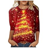 QJDFLL lustige Weihnachtspullover Damen weihnachtskleid rot Xmas Pullover festliches Outfit Christmas Hoodie leuchtender Longshirt Kleid Weihnachtsfeier weihnachtshemd(Rot,M)