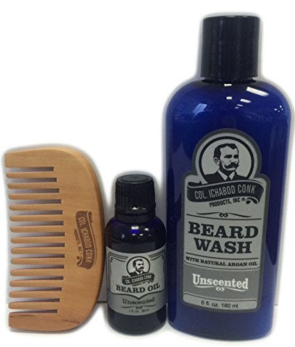Col Conk Beard Wash Kit with Comb and Beard Oil (Unscented)