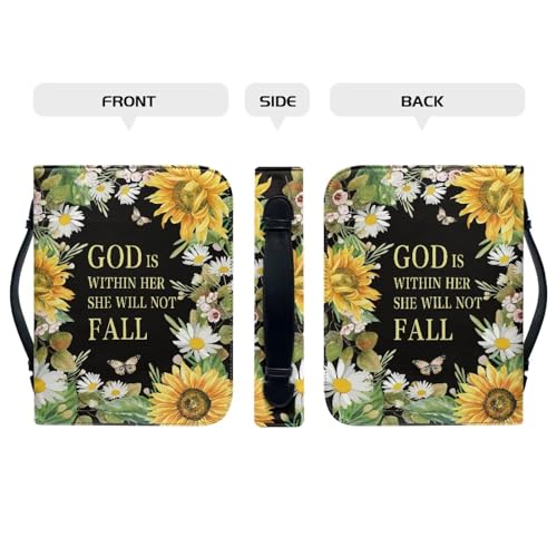 Sunflower Bible Cover for Women Bible Proverb Carrying Case with Handle PU Leather Church Tote Bag with Bookmark Fits for Large Size Books2