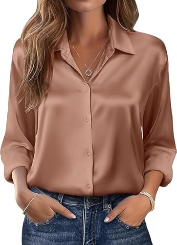 Beyove Seidenbluse Damen Bluse Satin Seide V-Ausschnitt H…