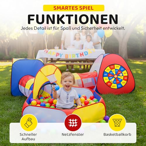 all Kids United® Spielzelt mit Tunnel, Bällebad, Krabbel-Tunnel & mehr (ohne Bälle) XXL Spielland 5-teiliges Pop-Up Spiel-Haus mit Tasche