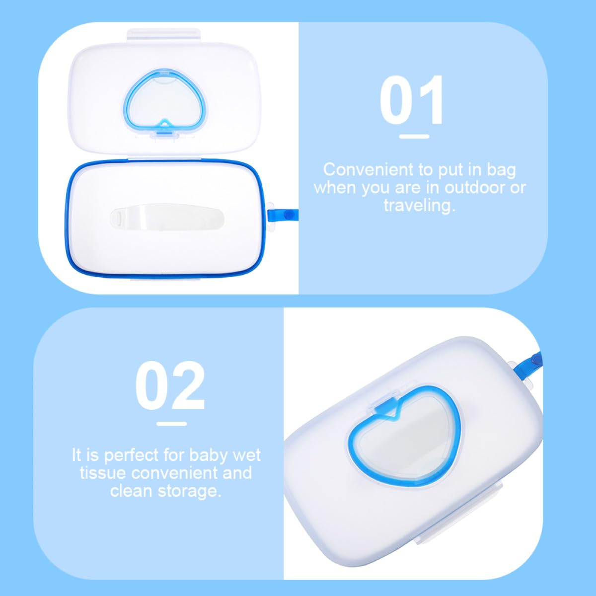Estuche Portátil Material Pp 2 Unidades para Toallitas Húmedas Caja Práctica para Guardar y Almacenar Toallitas, se Puede Colgar de Ñiño Azul en Cochecito o Cuna