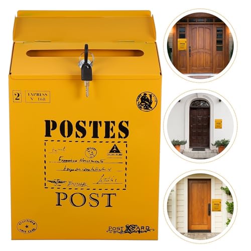 Boîte aux lettres murale boîte à suggestions jaune rétro avec serrure - 8