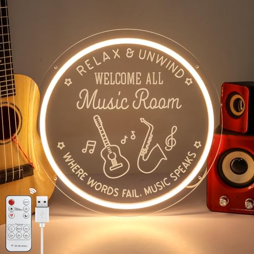 Image of Live Music Neon Sign for Music Studio, Guitar LED Light Up Signs for Wall Decor, 3D Art Dimmable Neon Light USB for Bedroom Game Room Man Cave Party Aesthetics Decor, 12x12 Inch