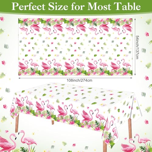 Image of Ganeen 3 Pcs Summer Flamingo Tablecloth Party Decorations, Hawaiian Tropical Plastic Table Cloth, Disposable Luau Table Cover Rectangle for Flamingo Birthday Party Decoration Supplies, 54 x 108 Inch