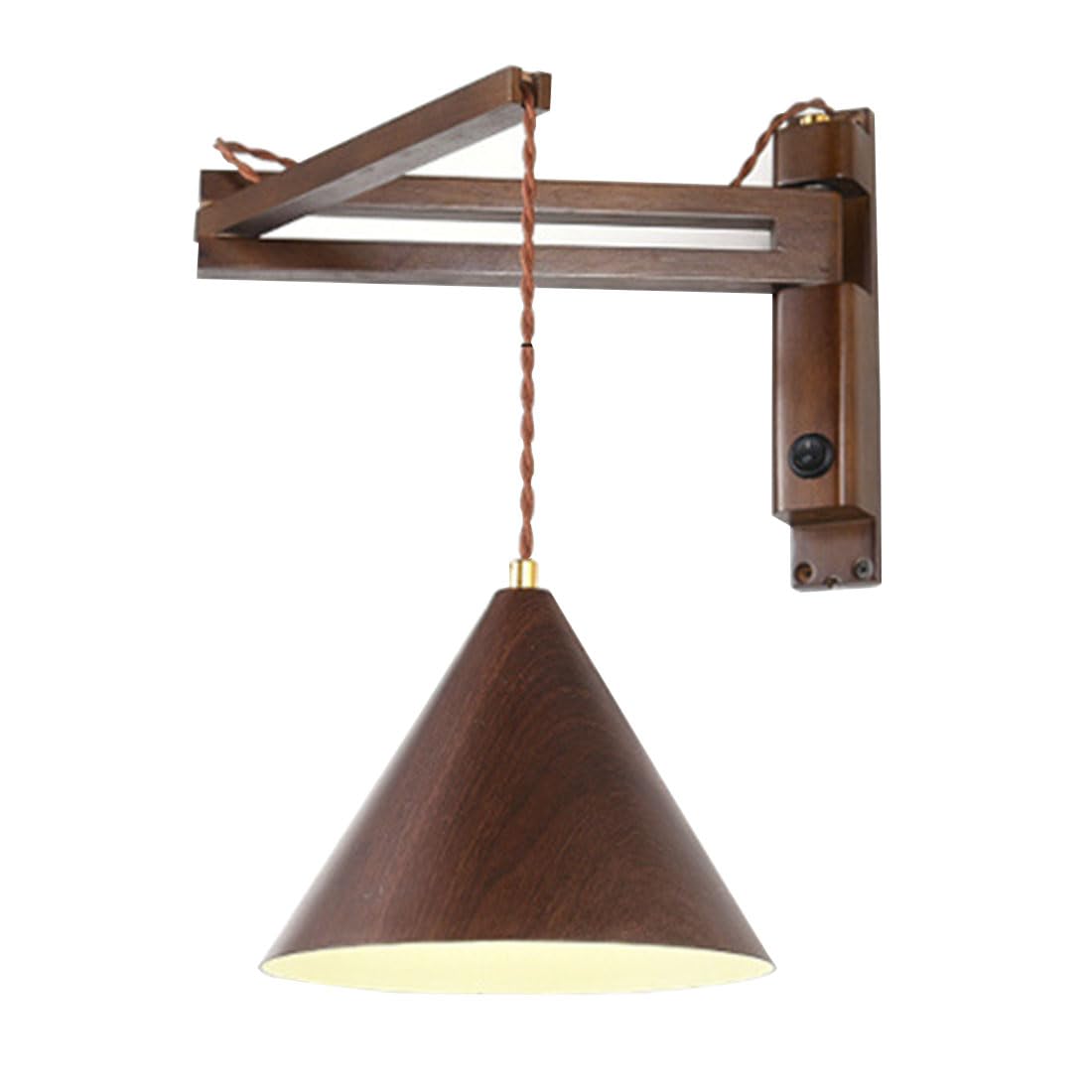 HUAYUSEDF Modern Wall Lights with Switch Swing arm Vintage Rubber Wood sconces E27 Lamps for Bedroom Bedside, Living Room, Porch, Entrance Dining (Walnut)(Walnut)