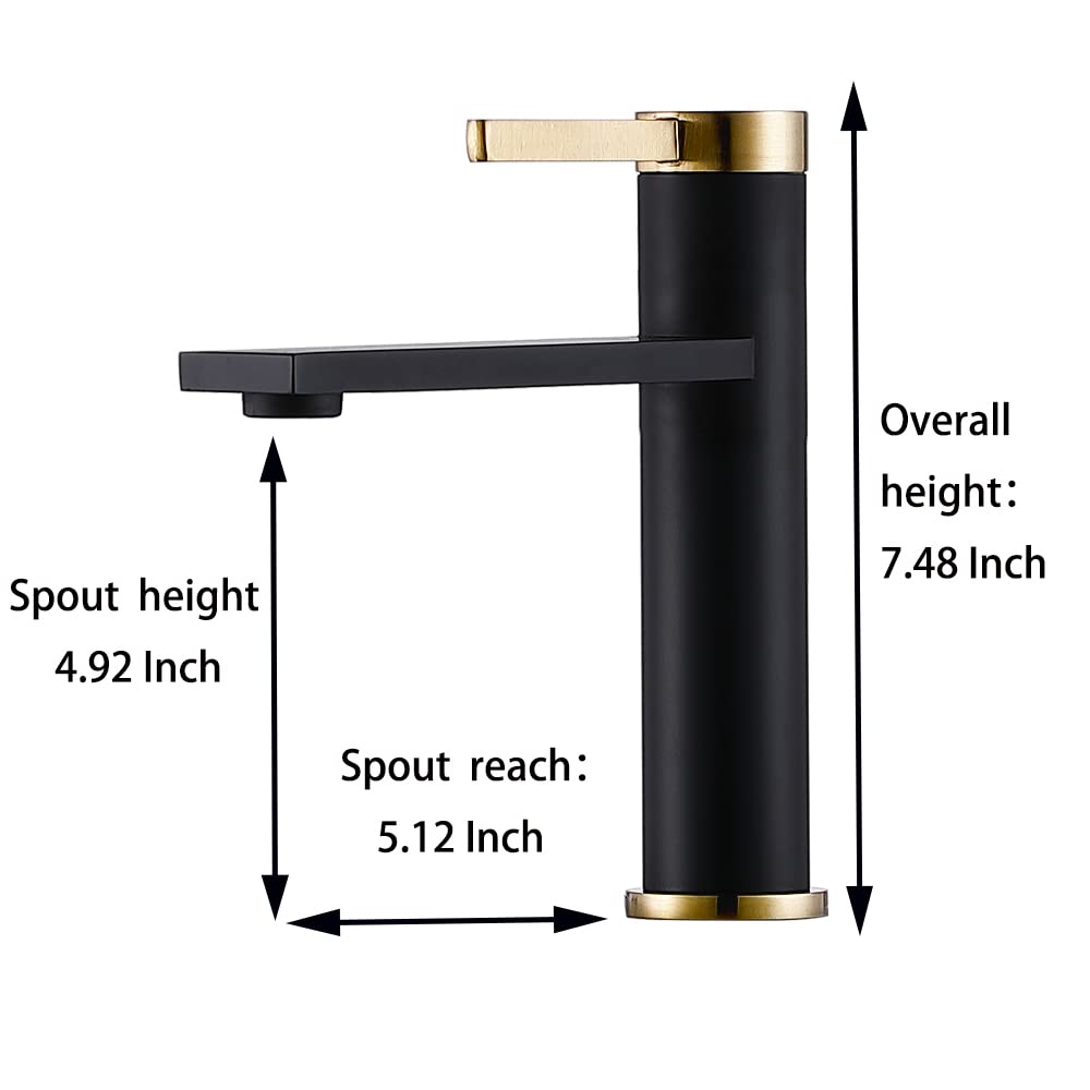 IKEBANA Single Hole Bathroom Faucet, Matte Black and Brushed Gold Bathroom Sink Faucet,Single Handle Sink Faucet Best Modern Stainless Steel Vanity Sink Faucet Commercial Bath Lavatory Sink Faucets