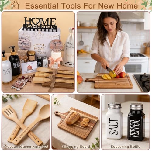 House Warming Gifts New Home, 19pcs New Home Gift Basket For Homeowners, Couple Women Neighbor - Includes Decoration, Kitchenware, Towel, Greeting Card, First Time Home Buyer Gift, Housewarming Gifts - Image 4