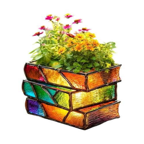 Générique Blumentopf Buch | Bunte Vase in Form von gestapelten Büchern, Pflanzgefäß für Fett, Büro, Haus, Dekoration, Geschenk, Bibliophile, Garten