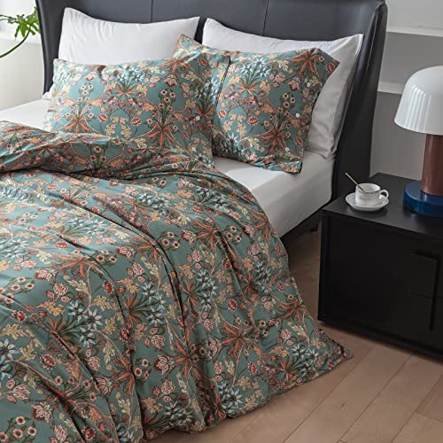 Eavd Vintage Style Botanical Floral Duvet Cover Queen Soft 100% Cotton Garden Floral Bedding Set For Children,Teens,Adults, Boys,Girls,Women&Men Boho Floral Comforter Cover With Zipper Closure 4 Ties #TOP4