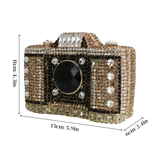 Image of UMREN Novelty Crystal Camera Shaped Clutch Purse for Women Sparkly Rhinestones Evening Clutch Bag Glitter Bridal Prom Handbag