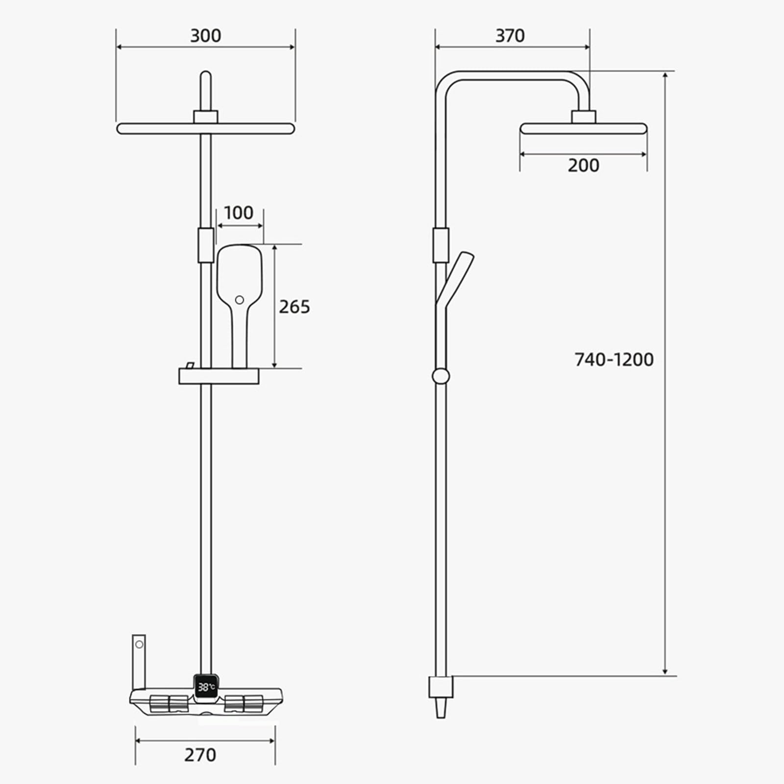 Sistema Doccia termostatico, Set Tasti Pianoforte con soffione a Pioggia, doccetta, beccuccio per Vasca e doccetta per Bidet, Display Digitale, Miscelatore in Ottone (Cromo)