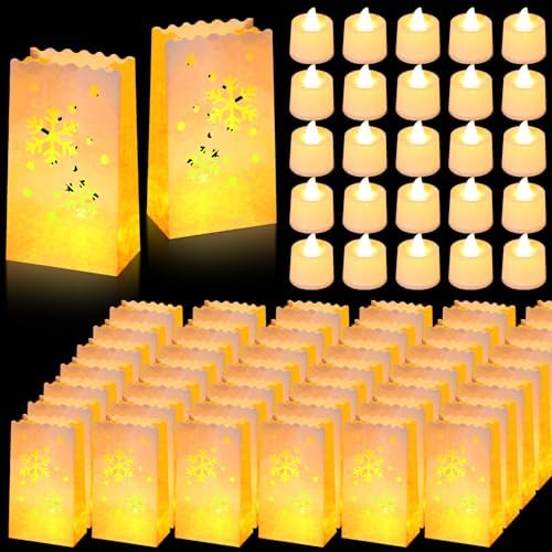 Baquler 50 Sets Christmas Luminaries Bags with Tea Lights