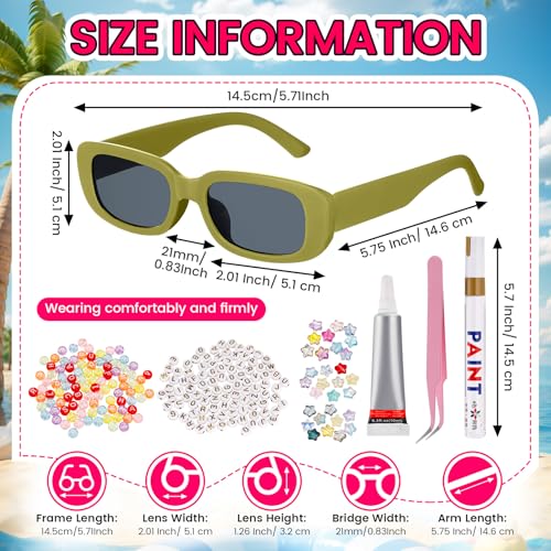 Image of Ecally 24 /36 Set DIY Rectangle Sunglasses Kit for Women Vintage Trendy Sunglasses to Decorate for 90s Crafts Party