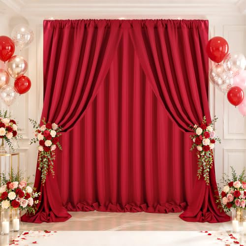 Image of SoarDream Wine Red Polyester Backdrop Curtains 4 Panels 5ft x 10ft Wrinkle-Resistant Photography Drapes for Stage Wedding Ceremony Trade Show Studio Background