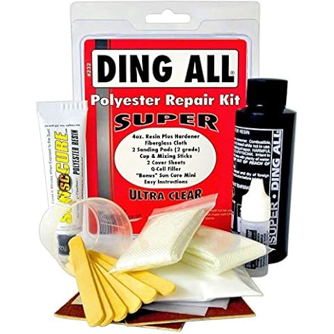 Ding All 4 Oz All SUPER Polyester Repair Kit for Medium to Large Sized Polyester Surfboards Repairs Cover