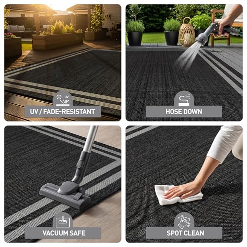 Tapete decorativo tejido plano 5' x 7' negro/ivory miniatura 4