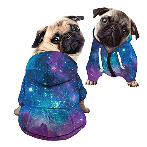 Howilath Basic Dog Hoodie - Elegant Galaxy Blue Purple Zipper Sweatshirt With Hat, Cat Hooded Shirts Sweatshirts Puppy Costumes - S #TOP16