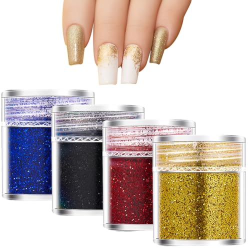 4PCS Nail Art Glitter Nail Sequins Glitter Metallic Shining Flakes Sequins Manicure Tips Nail Art DIY at Home Nail Supplies Nail Decorations Accessories
