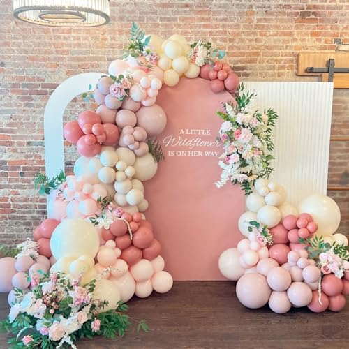 Dusty Pink Balloon Garland Double Stuffed Dusty Rose Pink mauve Pink Sand White Balloon Boho Blush Nude Balloon Arch Kit – Perfect for Baby Showers, Birthday, Bridal Party, and Wedding Decorations