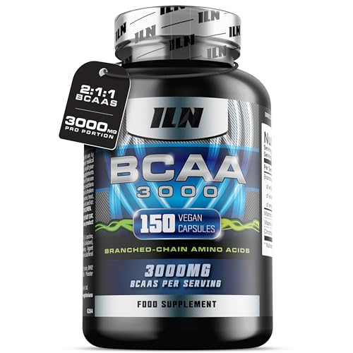 ILN – BCAA Kapseln hochdosiert 3000 mg – 2:1:1 Aminosäuren – 150 vegetarische Kapseln (1-Monatsvorrat)