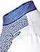 LucMatton Men's African Attire Slim-Fit Long-Sleeve Dashiki Shirt with Metallic Foil Print & Mandarin Collar White Blue X-Large