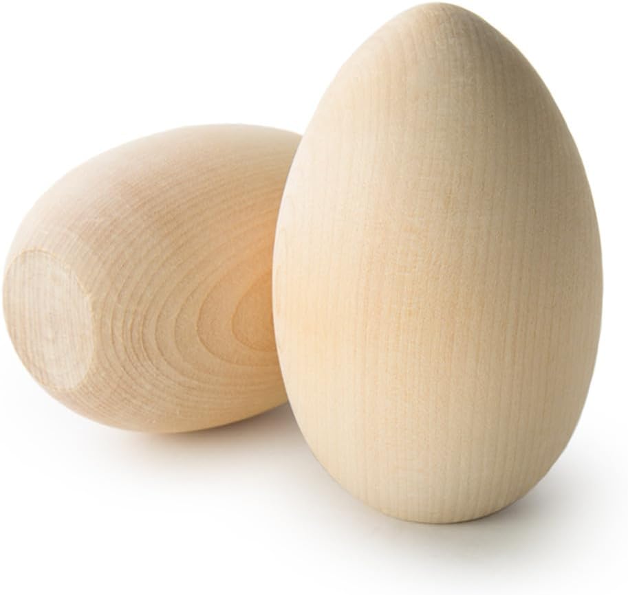 5 Pcs, 4-1/4" Wood Goose Eggs 4-1/4" Tall X 2-3/4" Wide Egg Has Flat Bottom for Standing