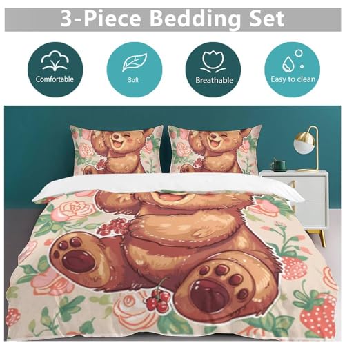 Funda de edredón de oso de peluche en microfibra transpirable para cama individual o matrimonio 6