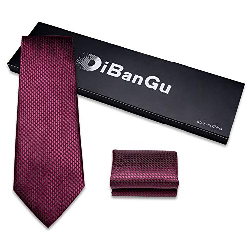 Image of DiBanGu Mens Solid Color Tie and Pocket Square Set Woven Silk Plain Necktie & Handkerchief for Men Wedding Party Formal