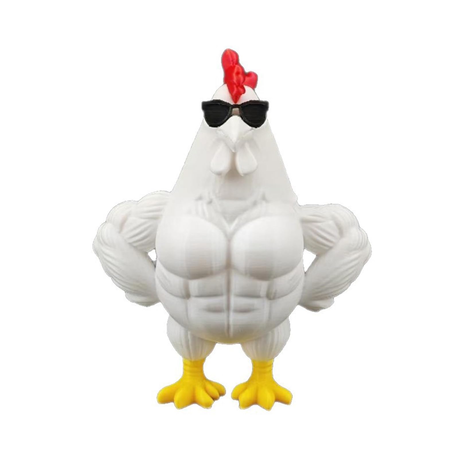 Glifora 3D Printed Muscle Chicken Figurine - Funny Cool Rooster Statue with Sunglasses, Collectible Muscular Cock Desktop Ornament for Home Office and Executive Desk Decor