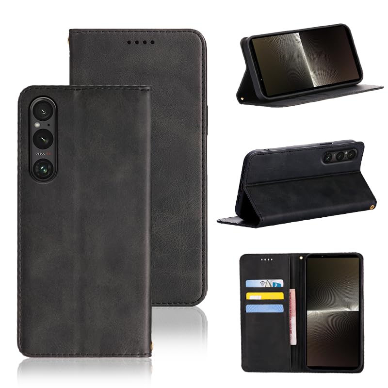 DoAo Funda Compatible con Sony Xperia 1 V Funda Cuero,Lujo PU Cuero Billetera Carcasa con Magnético Flip Case Carcasa para Sony Xperia 1 V-Negro