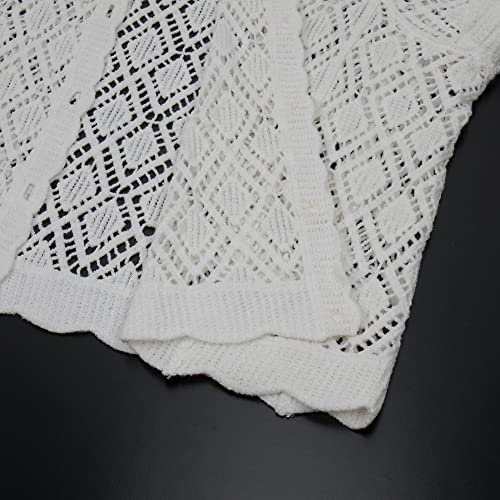 Image of Women's Open Front Knit Cropped Bolero Shrug Cardigan Sweater Short Sleeve V Neck Hollow Out Top